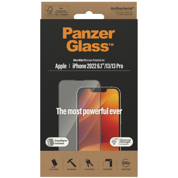 PanzerGlass Ultra-Wide Fit Anti-Bacterial Screenprotector incl. applicator iPhone 14