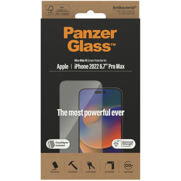 PanzerGlass Ultra-Wide Fit Anti-Bacterial Screenprotector incl. applicator iPhone 14 Pro Max