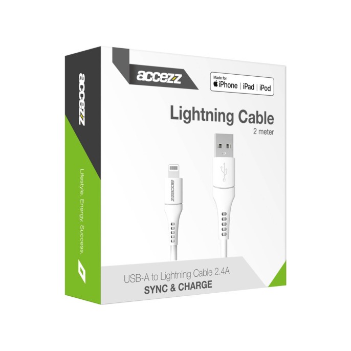 Accezz 2 pack lightning naar usb kabel - mfi certificering - 2 meter - wit Accezz 2 pack lightning naar usb kabel - mfi certificering - 2 meter - wit