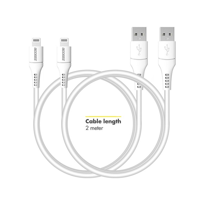 Accezz 2 pack lightning naar usb kabel - mfi certificering - 2 meter - wit Accezz 2 pack lightning naar usb kabel - mfi certificering - 2 meter - wit