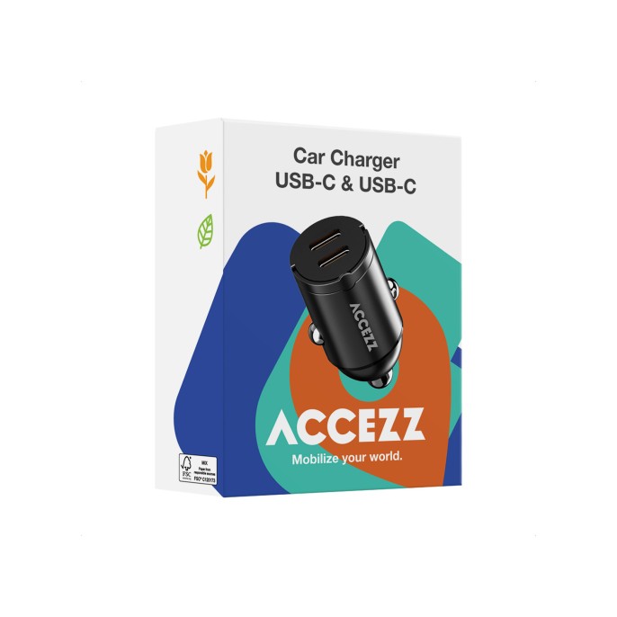 Accezz autolader | snellader met 2 poorten - 2x usb-c 65 watt Accezz autolader | snellader met 2 poorten - 2x usb-c 65 watt