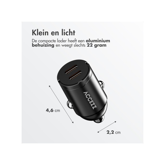 Accezz autolader | snellader met 2 poorten - 2x usb-c 65 watt Accezz autolader | snellader met 2 poorten - 2x usb-c 65 watt