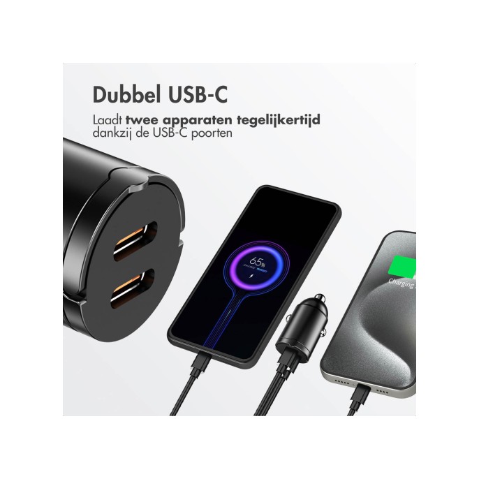 Accezz autolader | snellader met 2 poorten - 2x usb-c 65 watt Accezz autolader | snellader met 2 poorten - 2x usb-c 65 watt
