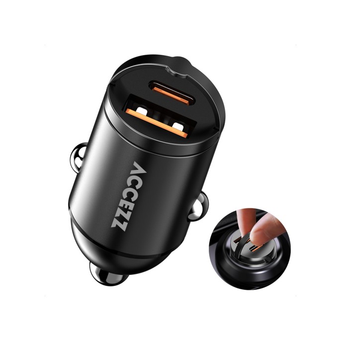 Accezz autolader | snellader met 2 poorten - usb-a 30 watt + usb-c 65 watt - zwart Accezz autolader | snellader met 2 poorten - usb-a 30 watt + usb-c 65 watt - zwart