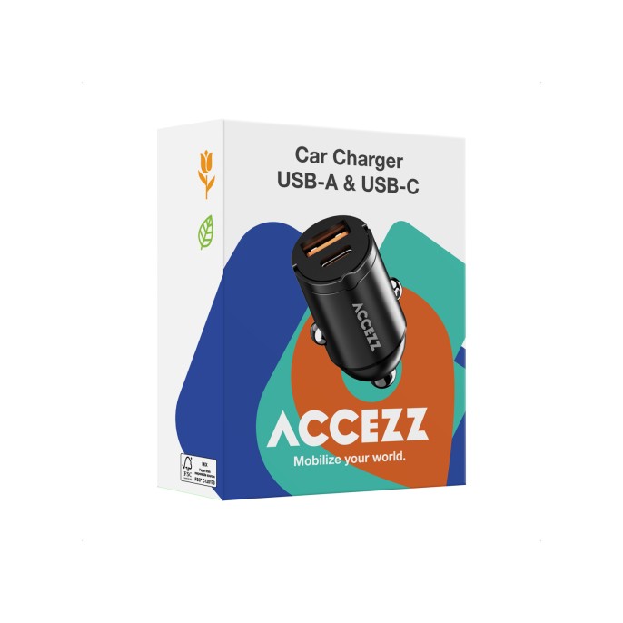 Accezz autolader | snellader met 2 poorten - usb-a 30 watt + usb-c 65 watt - zwart Accezz autolader | snellader met 2 poorten - usb-a 30 watt + usb-c 65 watt - zwart