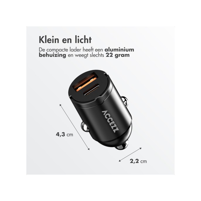 Accezz autolader | snellader met 2 poorten - usb-a 30 watt + usb-c 65 watt - zwart Accezz autolader | snellader met 2 poorten - usb-a 30 watt + usb-c 65 watt - zwart