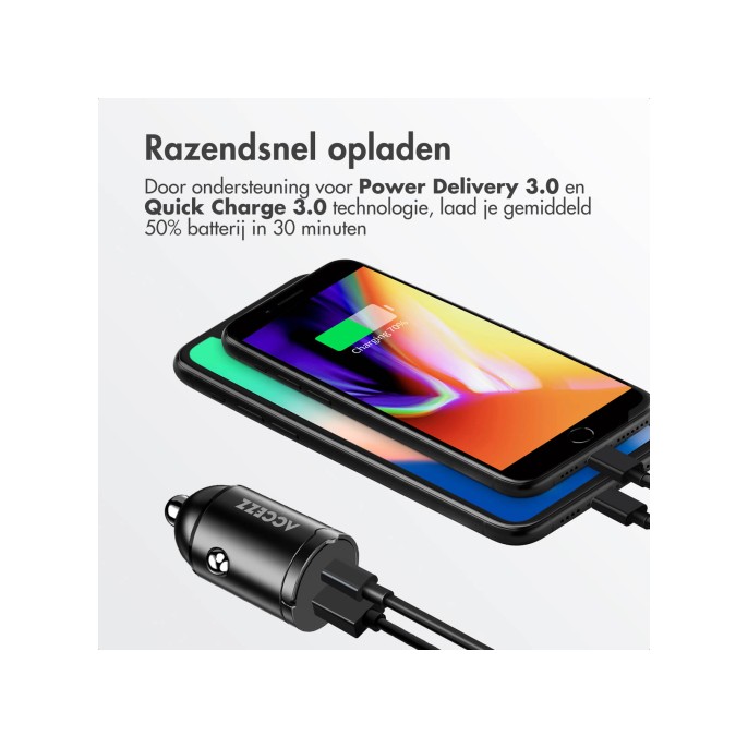 Accezz autolader | snellader met 2 poorten - usb-a 30 watt + usb-c 65 watt - zwart Accezz autolader | snellader met 2 poorten - usb-a 30 watt + usb-c 65 watt - zwart