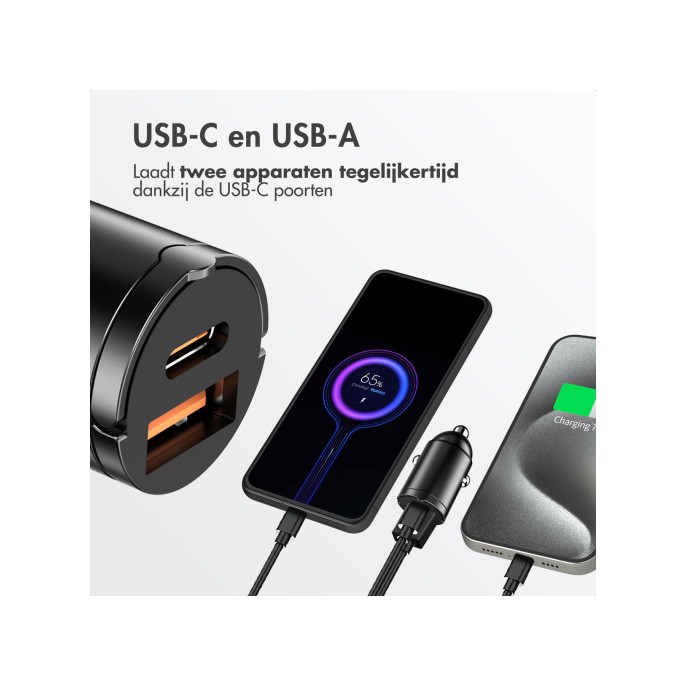 Accezz autolader | snellader met 2 poorten - usb-a 30 watt + usb-c 65 watt - zwart Accezz autolader | snellader met 2 poorten - usb-a 30 watt + usb-c 65 watt - zwart