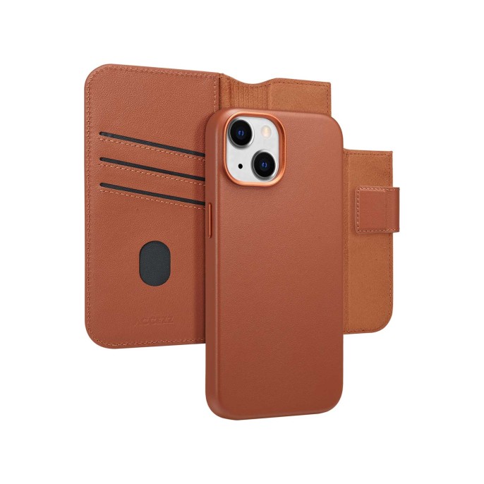 Accezz leather bookcase 2-in-1 met magsafe apple iphone 14 - sienna brown Accezz leather bookcase 2-in-1 met magsafe apple iphone 14 - sienna brown