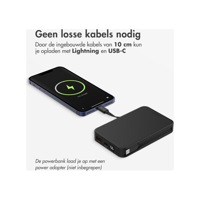 Accezz powerbank 10.000 mah met geïntegreerde kabels - zwart Accezz powerbank 10.000 mah met geïntegreerde kabels - zwart