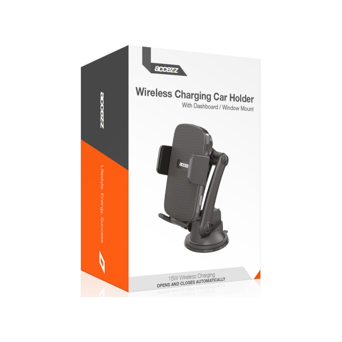 Accezz telefoonhouder auto - draadloze oplader - dashboard en voorruit - zwart Accezz telefoonhouder auto - draadloze oplader - dashboard en voorruit - zwart