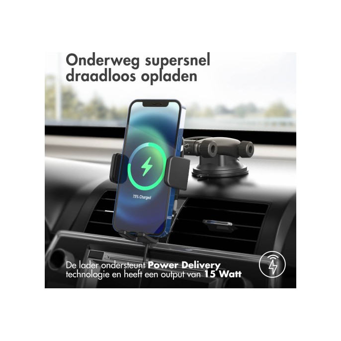 Accezz telefoonhouder auto - draadloze oplader - dashboard en voorruit - zwart Accezz telefoonhouder auto - draadloze oplader - dashboard en voorruit - zwart