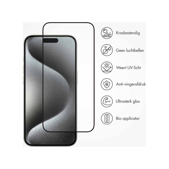 Accezz triple strong full cover glas screenprotector met applicator apple iphone 15 pro max - transparant Accezz triple strong full cover glas screenprotector met applicator apple iphone 15 pro max - transparant