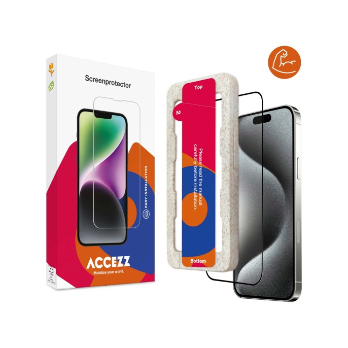 Accezz triple strong full cover glas screenprotector met applicator apple iphone 15 pro max - transparant Accezz triple strong full cover glas screenprotector met applicator apple iphone 15 pro max - transparant