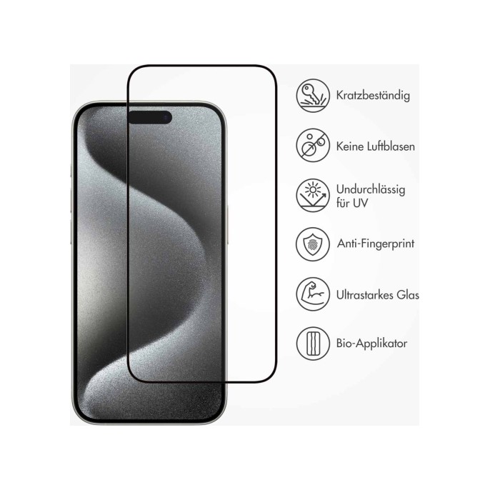 Accezz triple strong full cover glas screenprotector met applicator apple iphone 15 pro max - transparant Accezz triple strong full cover glas screenprotector met applicator apple iphone 15 pro max - transparant