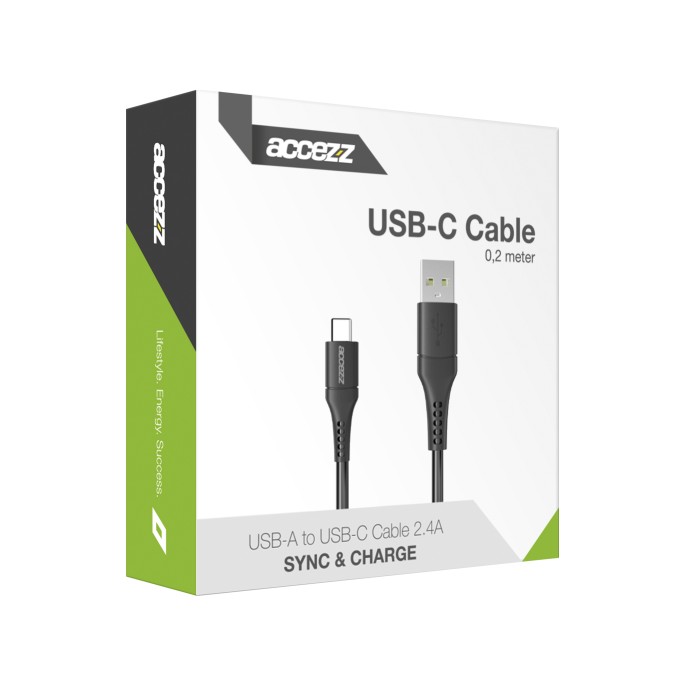 Accezz usb-c naar usb kabel - 0,2 meter - zwart Accezz usb-c naar usb kabel - 0,2 meter - zwart