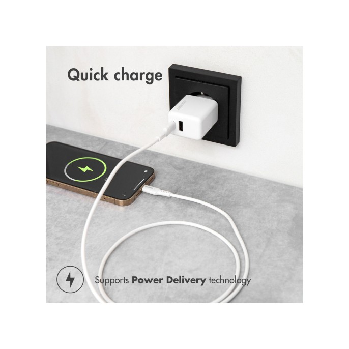 Accezz wall charger met lightning naar usb-c kabel - oplader - mfi certificering - 20 watt - 1 meter - wit Accezz wall charger met lightning naar usb-c kabel - oplader - mfi certificering - 20 watt - 1 meter - wit