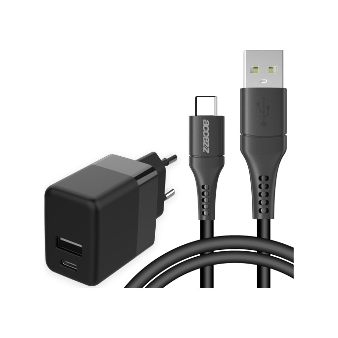 Accezz wall charger met usb-c naar usb kabel - oplader - 20 watt - 1 meter - zwart Accezz wall charger met usb-c naar usb kabel - oplader - 20 watt - 1 meter - zwart