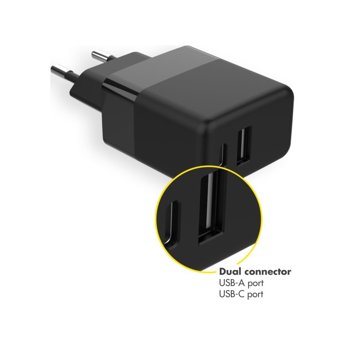 Accezz wall charger met usb-c naar usb kabel - oplader - 20 watt - 1 meter - zwart Accezz wall charger met usb-c naar usb kabel - oplader - 20 watt - 1 meter - zwart