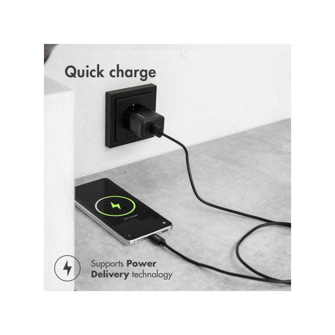Accezz wall charger met usb-c naar usb kabel - oplader - 20 watt - 1 meter - zwart Accezz wall charger met usb-c naar usb kabel - oplader - 20 watt - 1 meter - zwart