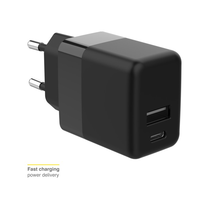 Accezz wall charger - oplader - usb-c en usb aansluiting - power delivery - 20 watt - black Accezz wall charger - oplader - usb-c en usb aansluiting - power delivery - 20 watt - black