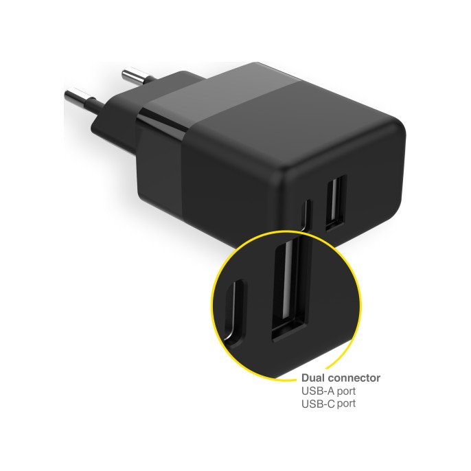 Accezz wall charger - oplader - usb-c en usb aansluiting - power delivery - 20 watt - black Accezz wall charger - oplader - usb-c en usb aansluiting - power delivery - 20 watt - black