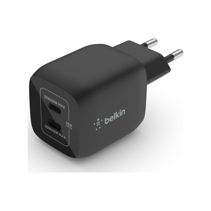Belkin boost↑charge™ gan pro adapter 2 poorts - usb-c - 45w - zwart Belkin boost↑charge™ gan pro adapter 2 poorts - usb-c - 45w - zwart