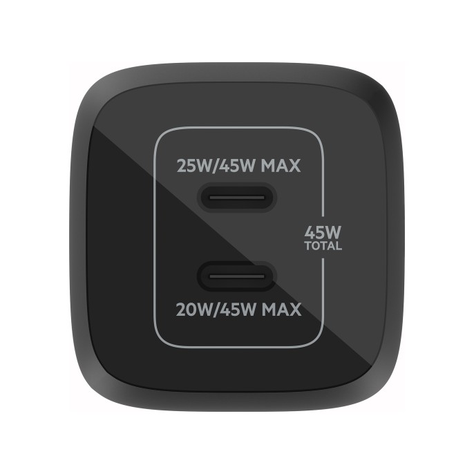 Belkin boost↑charge™ gan pro adapter 2 poorts - usb-c - 45w - zwart Belkin boost↑charge™ gan pro adapter 2 poorts - usb-c - 45w - zwart