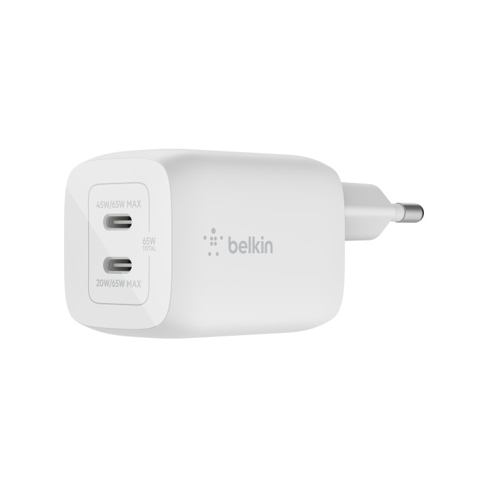 Belkin boost↑charge™ gan pro adapter 2 poorts - usb-c - 65w - wit Belkin boost↑charge™ gan pro adapter 2 poorts - usb-c - 65w - wit