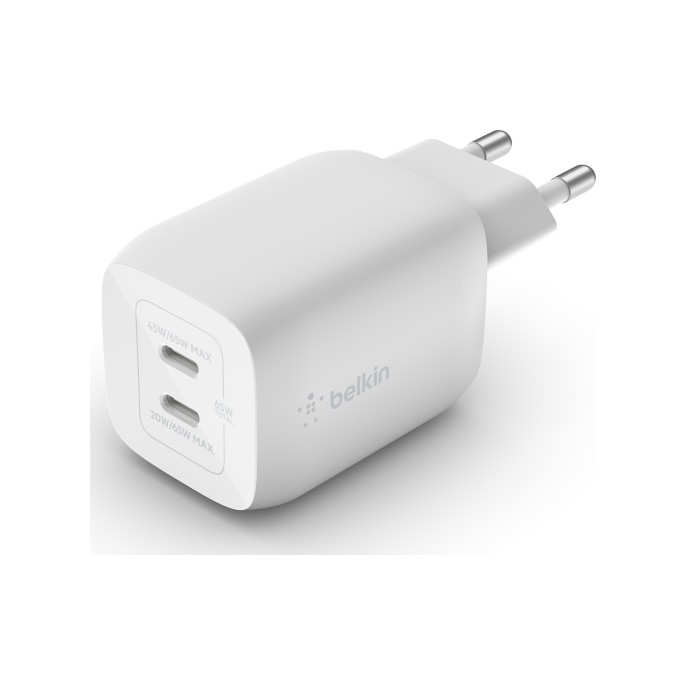 Belkin boost↑charge™ gan pro adapter 2 poorts - usb-c - 65w - wit Belkin boost↑charge™ gan pro adapter 2 poorts - usb-c - 65w - wit