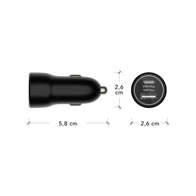 Dbramante1928 re-charge | autolader - usb-c 30 watt + usb-a 18 watt - zwart Dbramante1928 re-charge | autolader - usb-c 30 watt + usb-a 18 watt - zwart