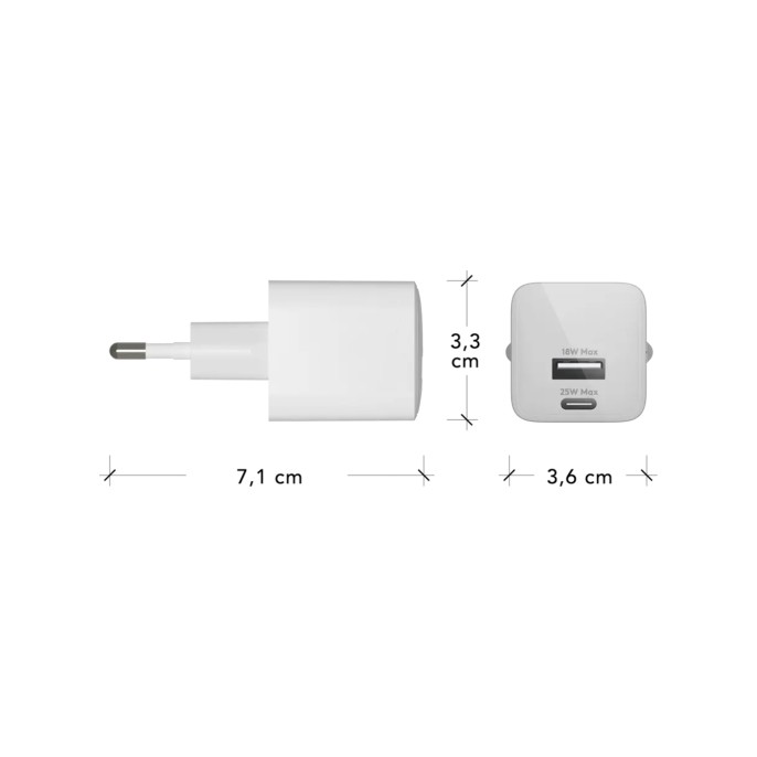 Dbramante1928 re-charge | wall charger - usb-c 25 watt + usb-a 18 watt - wit Dbramante1928 re-charge | wall charger - usb-c 25 watt + usb-a 18 watt - wit