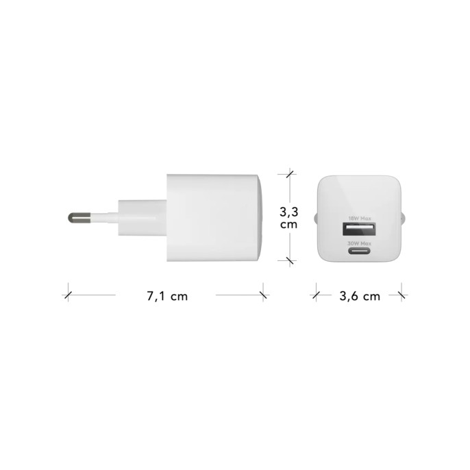 Dbramante1928 re-charge | wall charger - usb-c 30 watt + usb-a 18 watt - wit Dbramante1928 re-charge | wall charger - usb-c 30 watt + usb-a 18 watt - wit