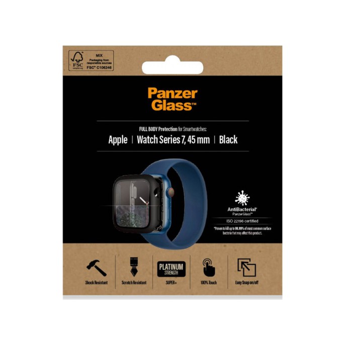 Panzerglass full body case apple watch series 7 / 8 / 9 (45 mm) - zwart Panzerglass full body case apple watch series 7 / 8 / 9 (45 mm) - zwart