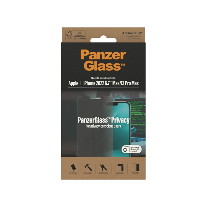 Panzerglass privacy anti-bacterial screenprotector apple iphone 14 plus / 13 pro max Panzerglass privacy anti-bacterial screenprotector apple iphone 14 plus / 13 pro max