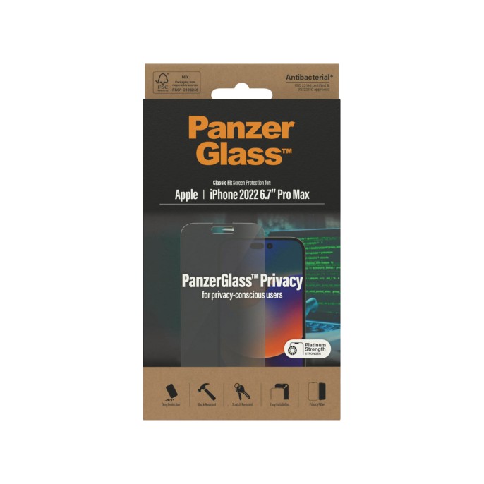 Panzerglass privacy anti-bacterial screenprotector iphone 14 pro max Panzerglass privacy anti-bacterial screenprotector iphone 14 pro max
