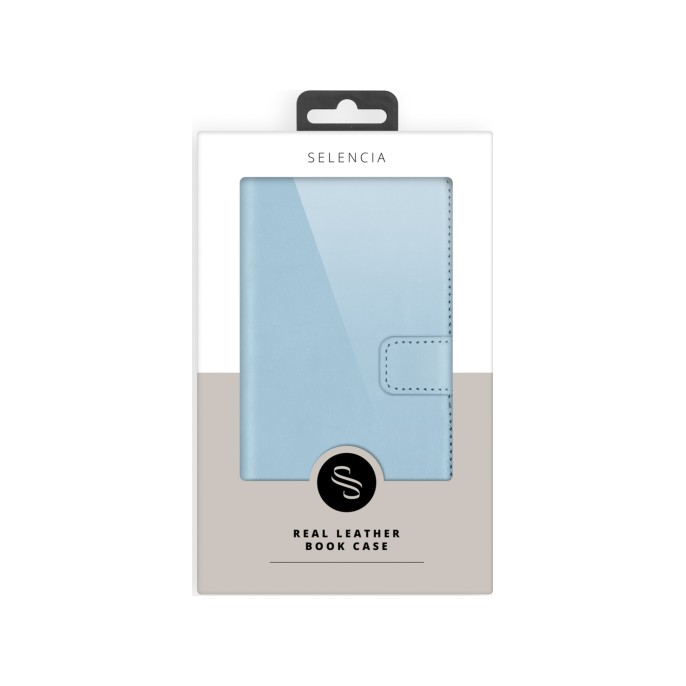 Selencia echt lederen bookcase iphone 16 - air blue Selencia echt lederen bookcase iphone 16 - air blue