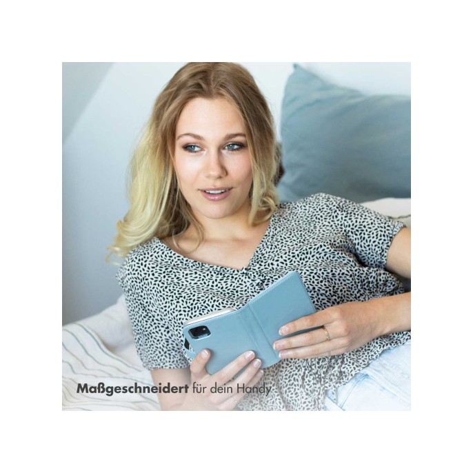 Selencia echt lederen bookcase iphone 16 - air blue Selencia echt lederen bookcase iphone 16 - air blue