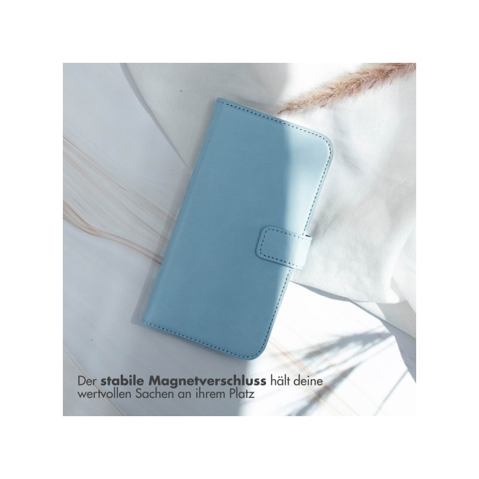 Selencia echt lederen bookcase iphone 16 - air blue Selencia echt lederen bookcase iphone 16 - air blue