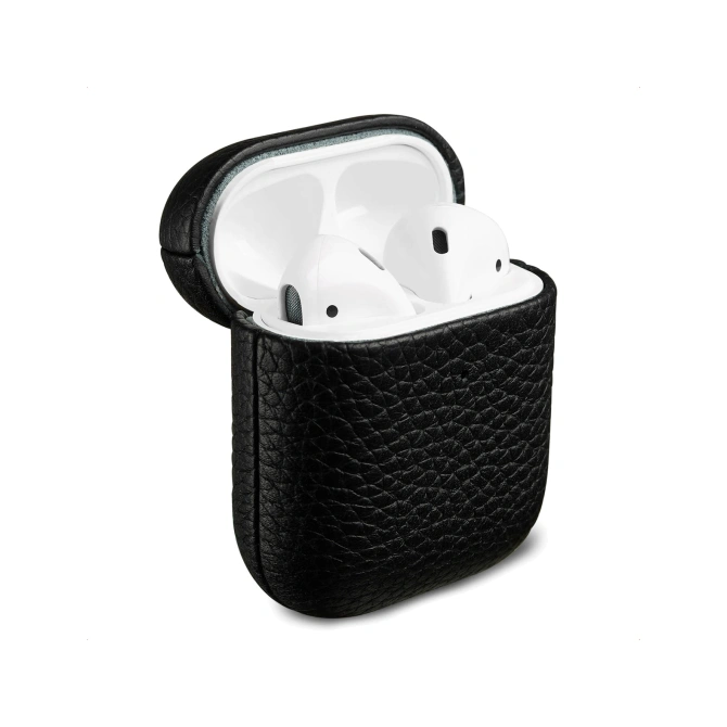 Accezz Echt Leren Case  Apple Airpods 1 / 2 - Zwart