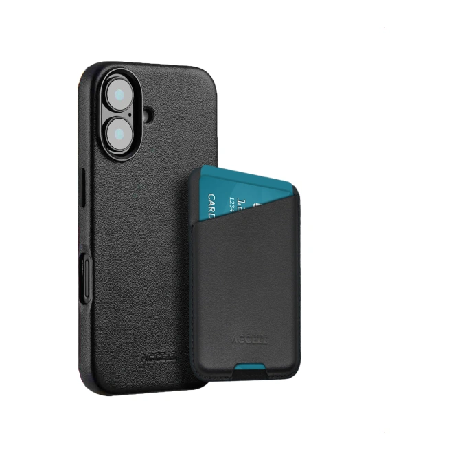 Accezz Echt leren hoesje + MagSafe Wallet Apple iPhone 16 - Onyx Black