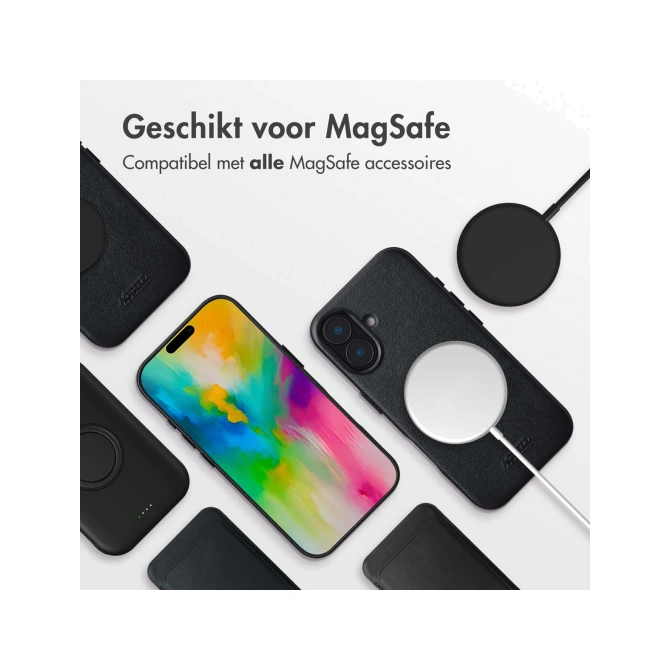 Accezz Echt leren hoesje + MagSafe Wallet Apple iPhone 16 - Onyx Black