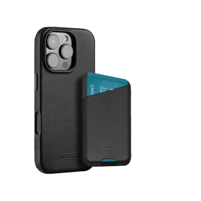Accezz Echt leren hoesje + MagSafe Wallet Apple iPhone 16 Pro - Onyx Black