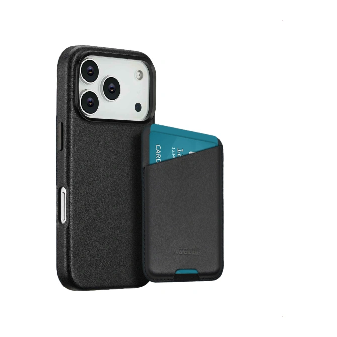 Accezz Echt leren hoesje + MagSafe Wallet Apple iPhone 17 Pro Max - Onyx Black