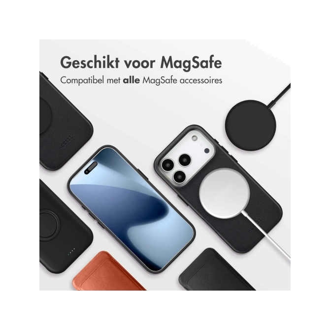 Accezz Echt leren hoesje + MagSafe Wallet Apple iPhone 17 Pro - Onyx Black