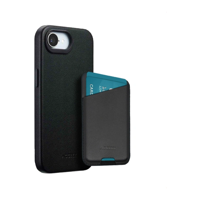 Accezz Echt leren hoesje + MagSafe Wallet Apple iPhone 17e / 16e - Onyx Black