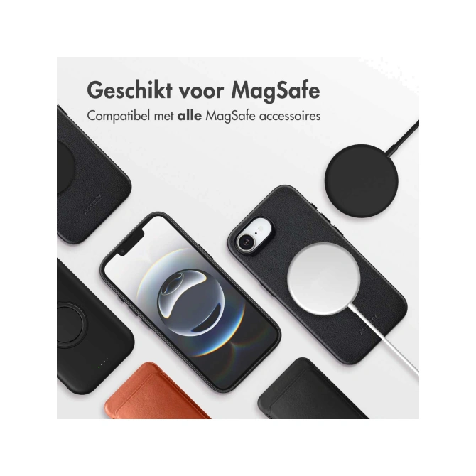 Accezz Echt leren hoesje + MagSafe Wallet Apple iPhone 17e / 16e - Onyx Black