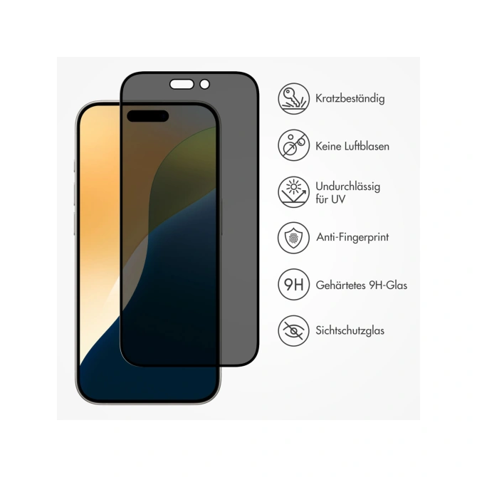 Accezz Gehard Glas Privacy Screenprotector Apple iPhone 17 / 17 Pro / 16 Pro