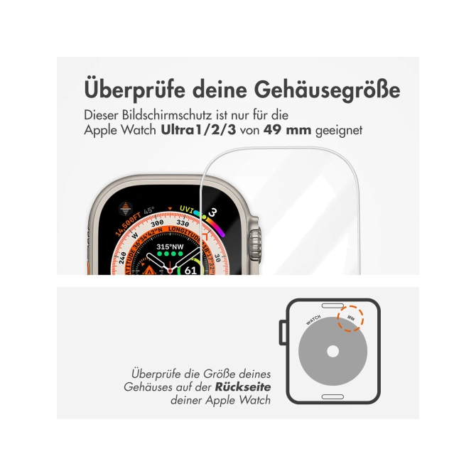 Accezz Gehard glas screenprotector met applicator Apple Watch Ultra 1 / 2 / 3 - 49 mm