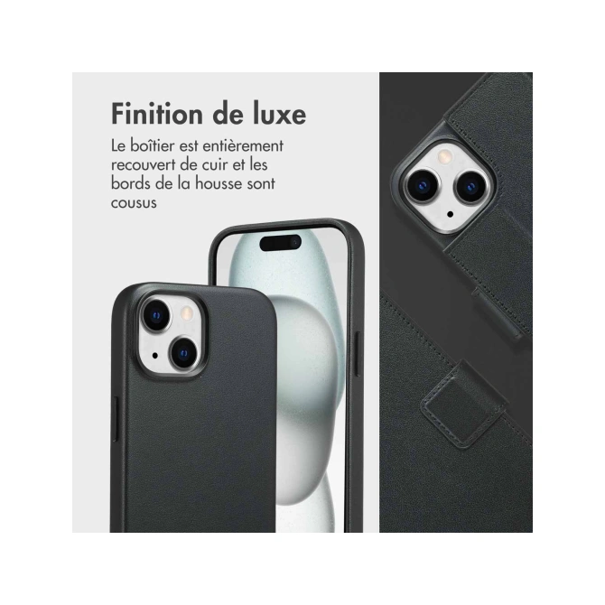 Accezz Leather Bookcase 2-in-1 met MagSafe Apple iPhone 15 - Onyx Black